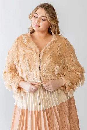 Plus Size Luxe Shaggy Feathered Fringe Crop Jacket /1-2-1