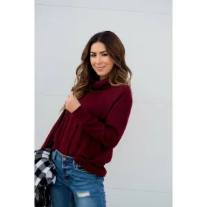 Ribbed Cowl Neck Long Sleeve Sweater Tee