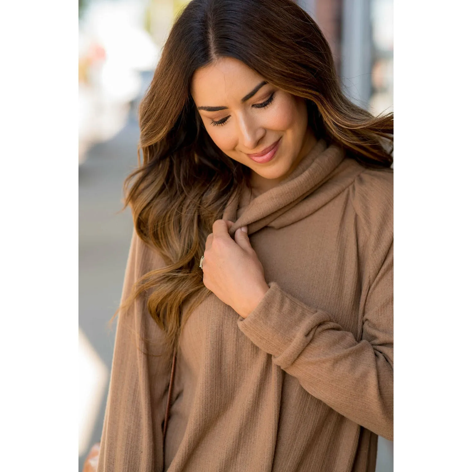 Ribbed Cowl Neck Long Sleeve Sweater Tee