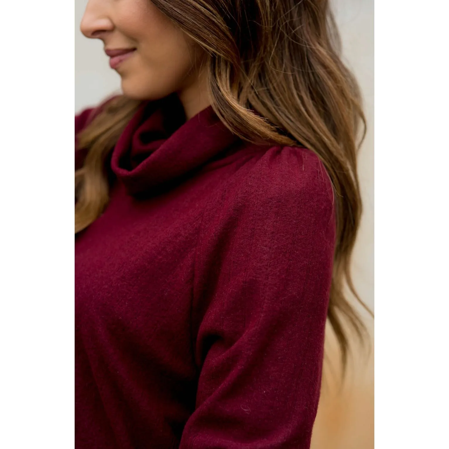 Ribbed Cowl Neck Long Sleeve Sweater Tee