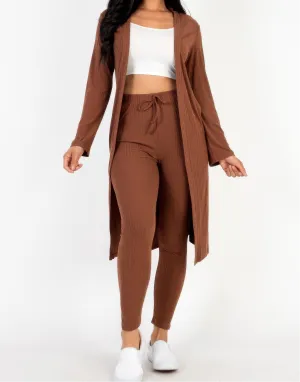 Ribbed Long Cardigan & Leggings Set