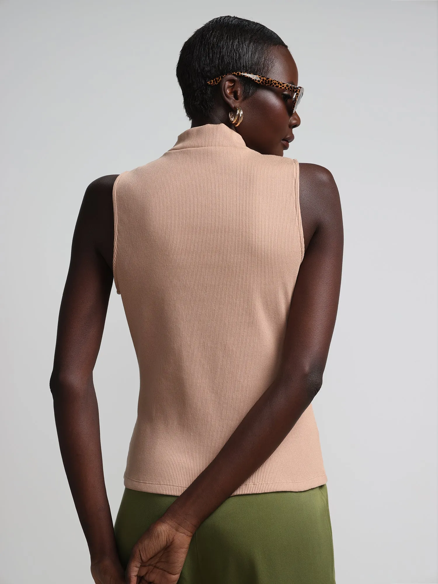 Ribbed Mock-Neck Top