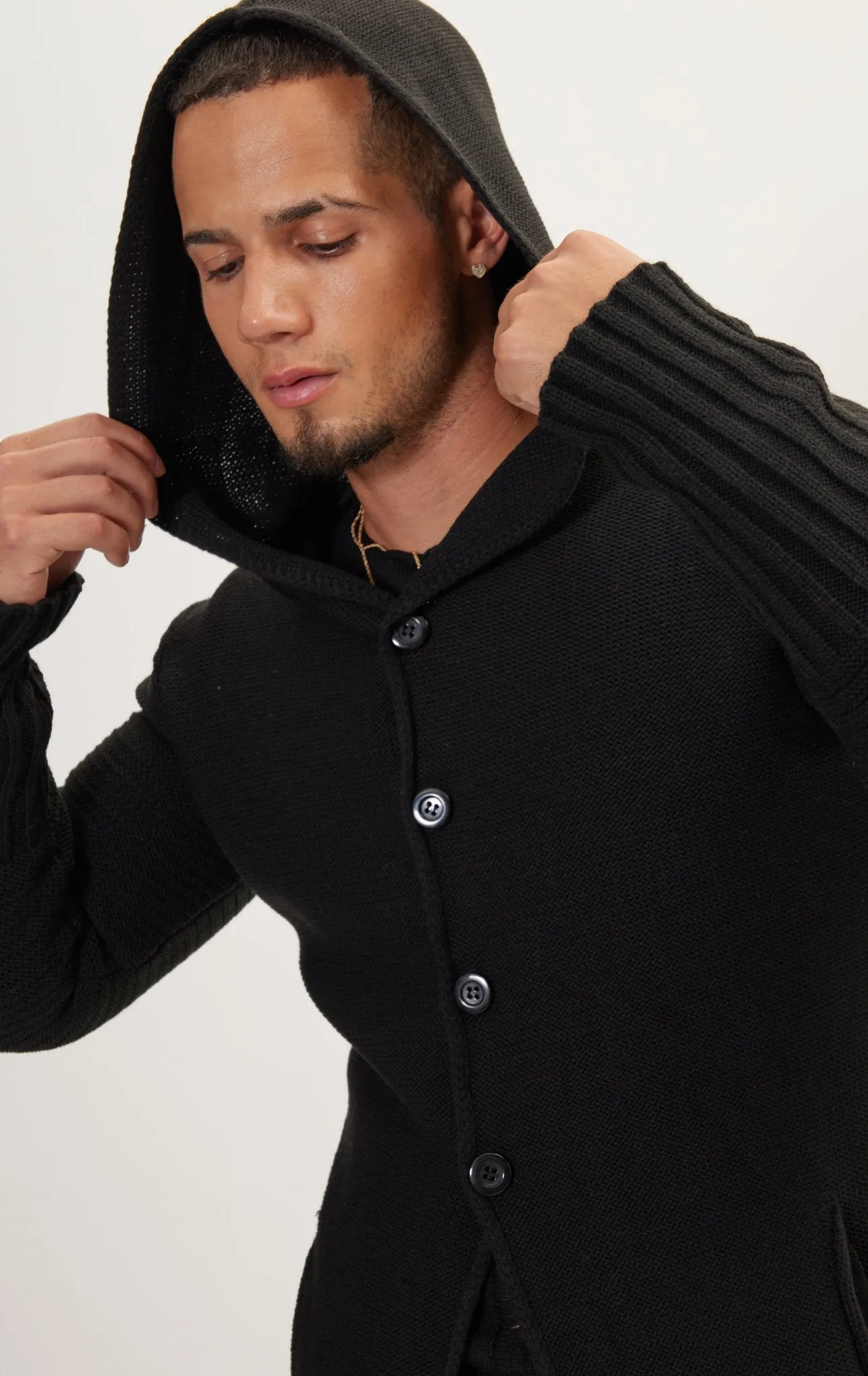 Ribbed Sleeves Fitted Cardigan - Black