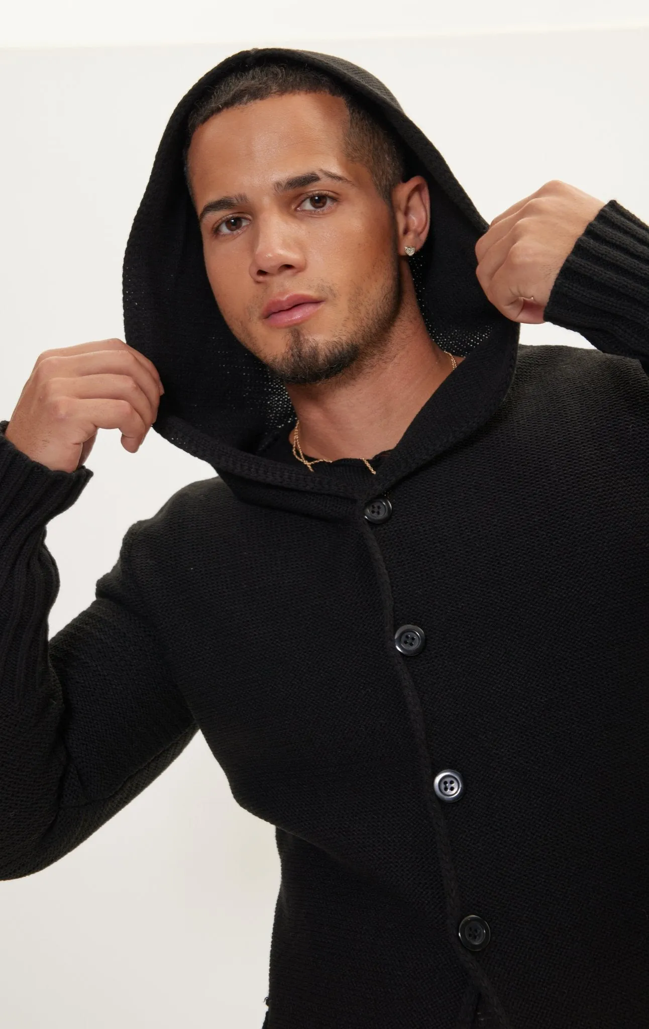 Ribbed Sleeves Fitted Cardigan - Black