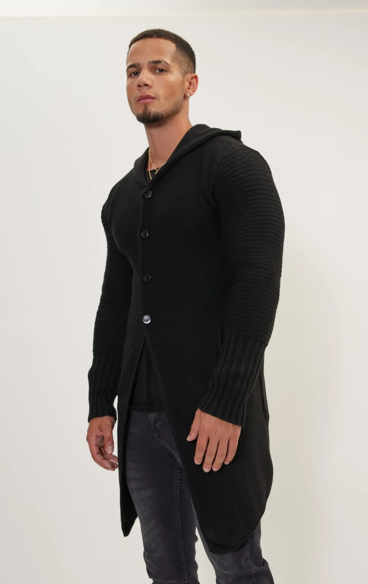 Ribbed Sleeves Fitted Cardigan - Black