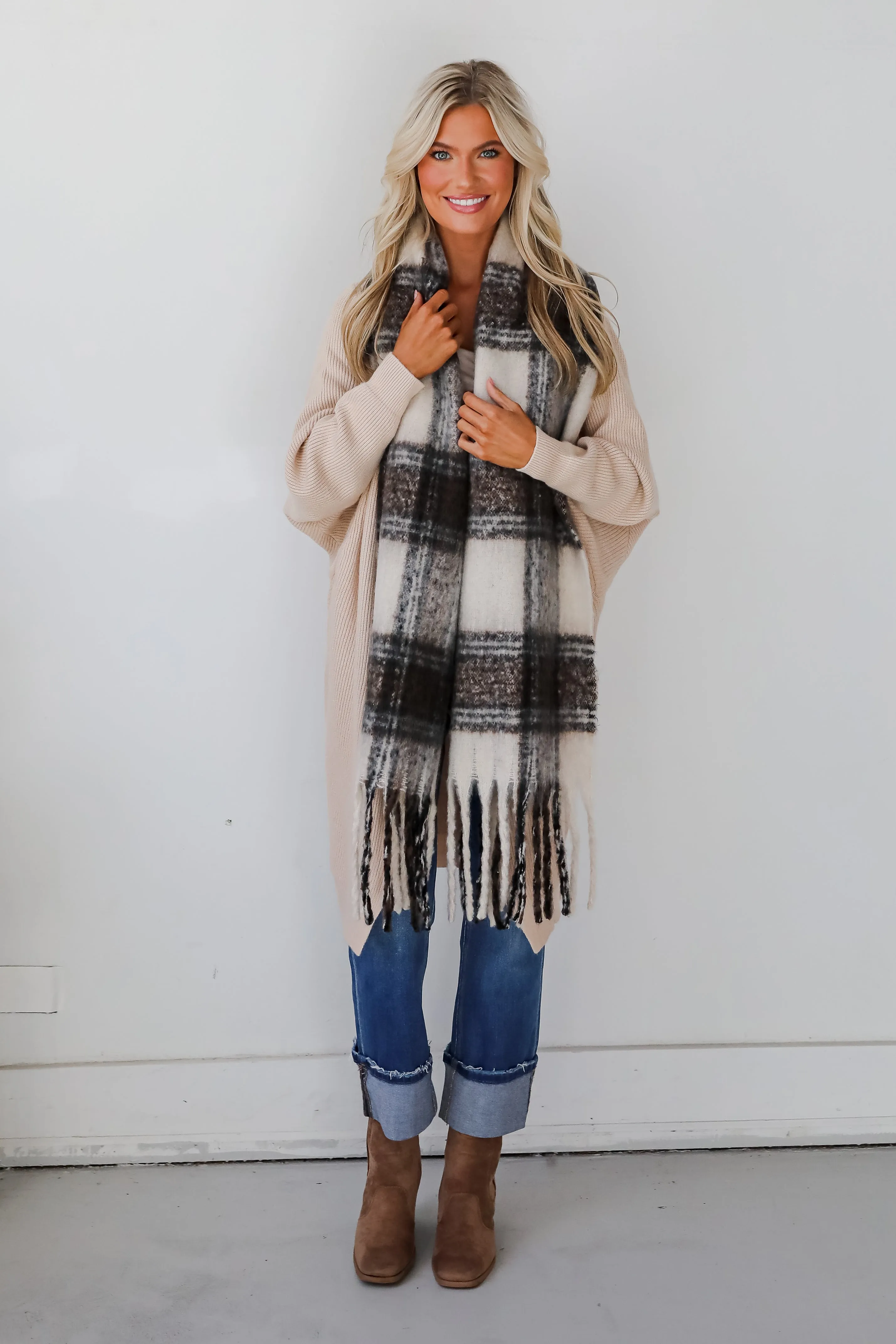 Snuggly Elevation Plaid Fringe Scarf - DOORBUSTER