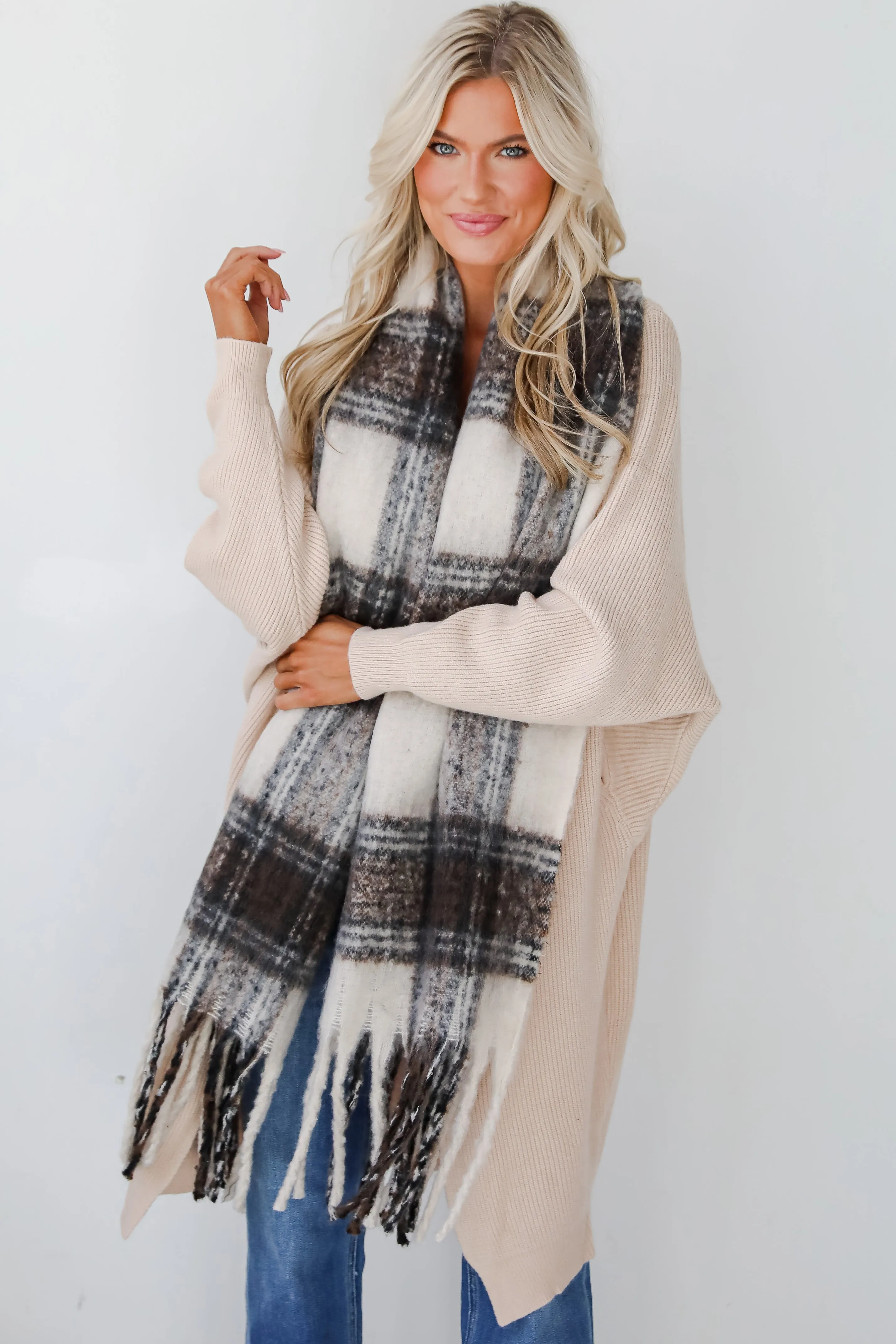 Snuggly Elevation Plaid Fringe Scarf - DOORBUSTER