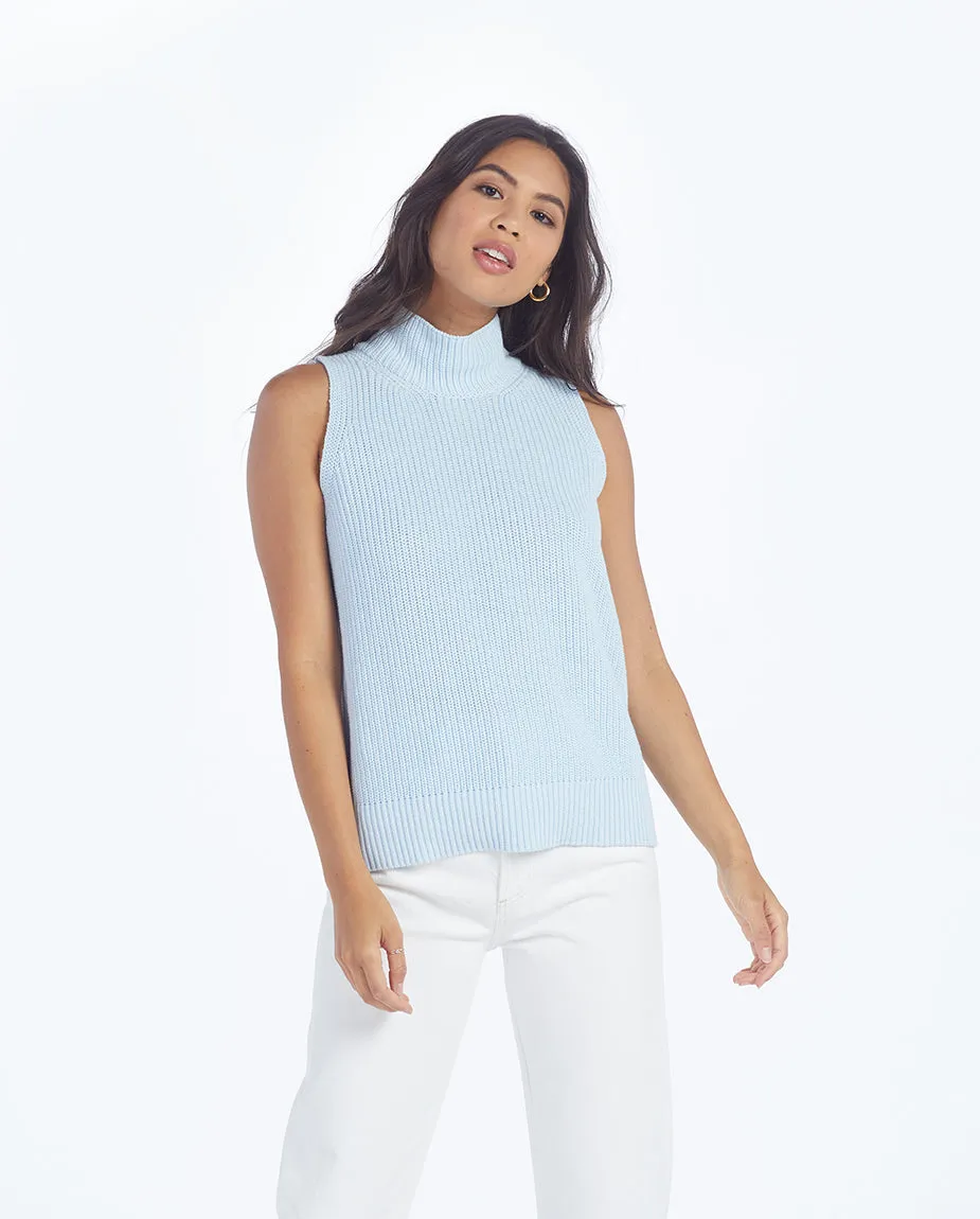 The High Neck Sweater Vest - Powder Blue & White Sand