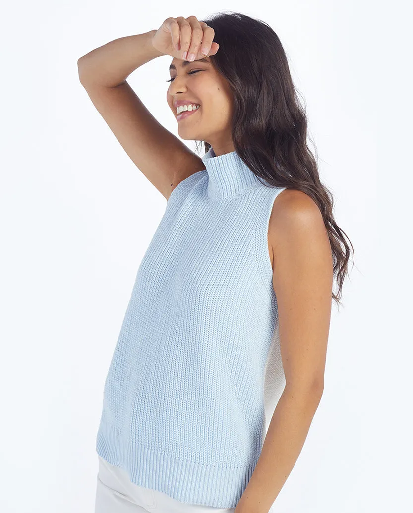 The High Neck Sweater Vest - Powder Blue & White Sand