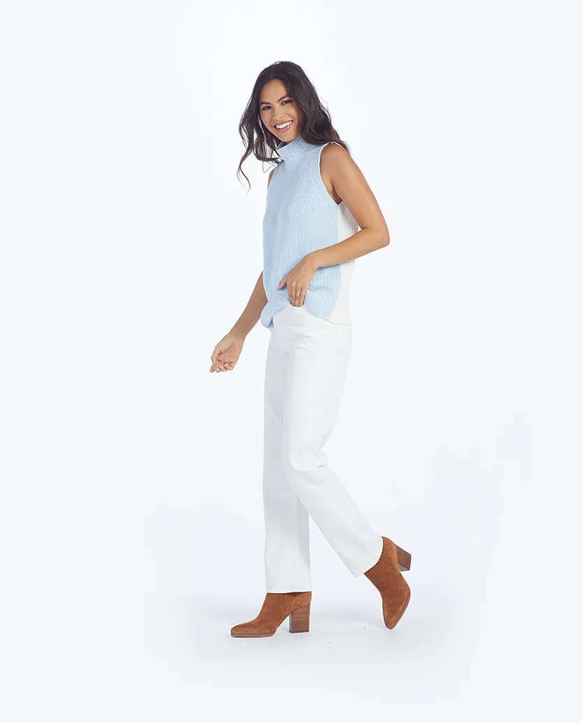 The High Neck Sweater Vest - Powder Blue & White Sand