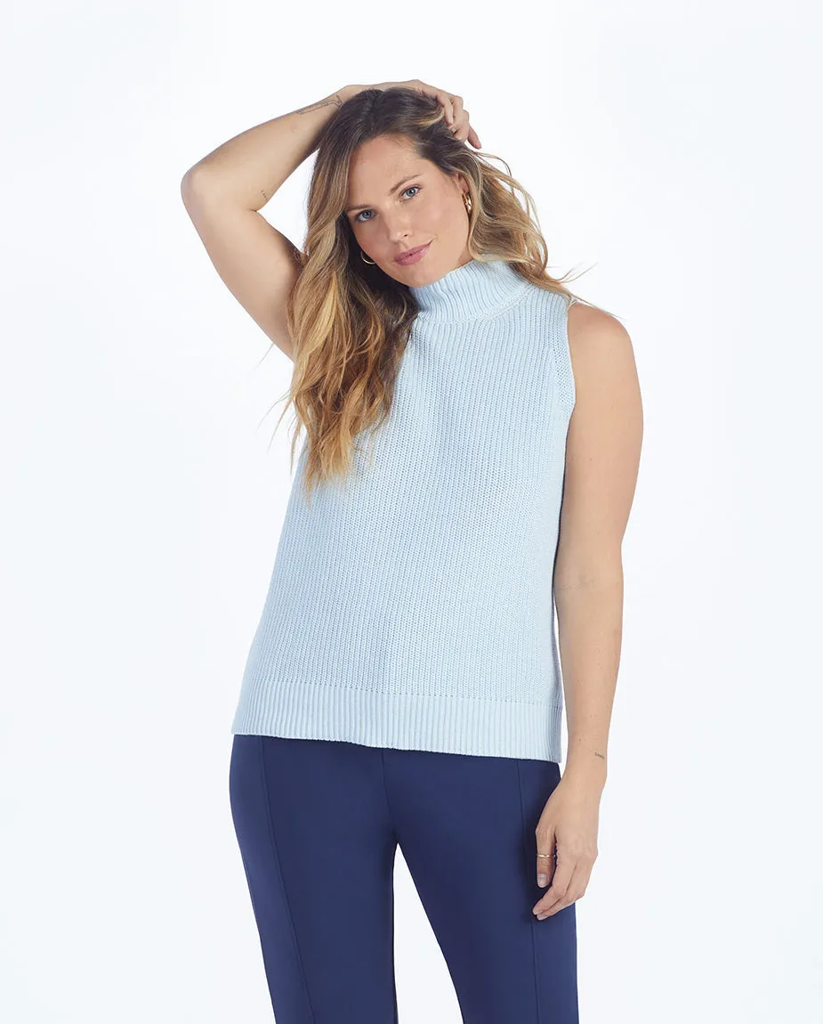 The High Neck Sweater Vest - Powder Blue & White Sand