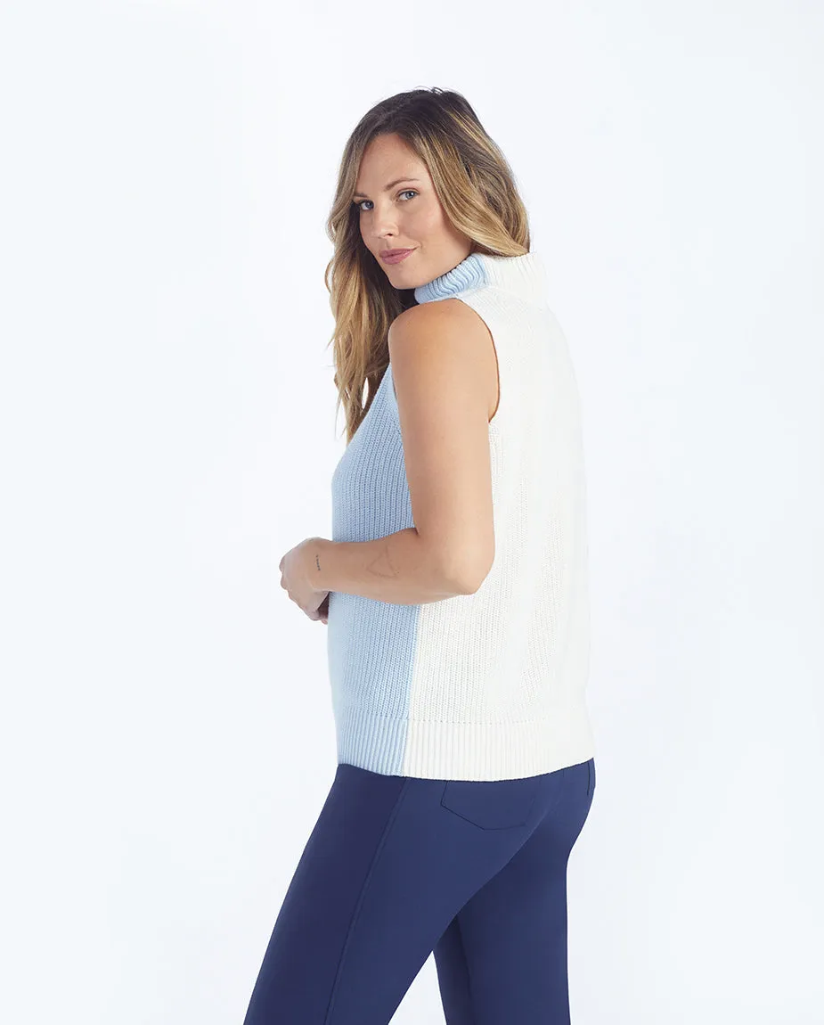 The High Neck Sweater Vest - Powder Blue & White Sand