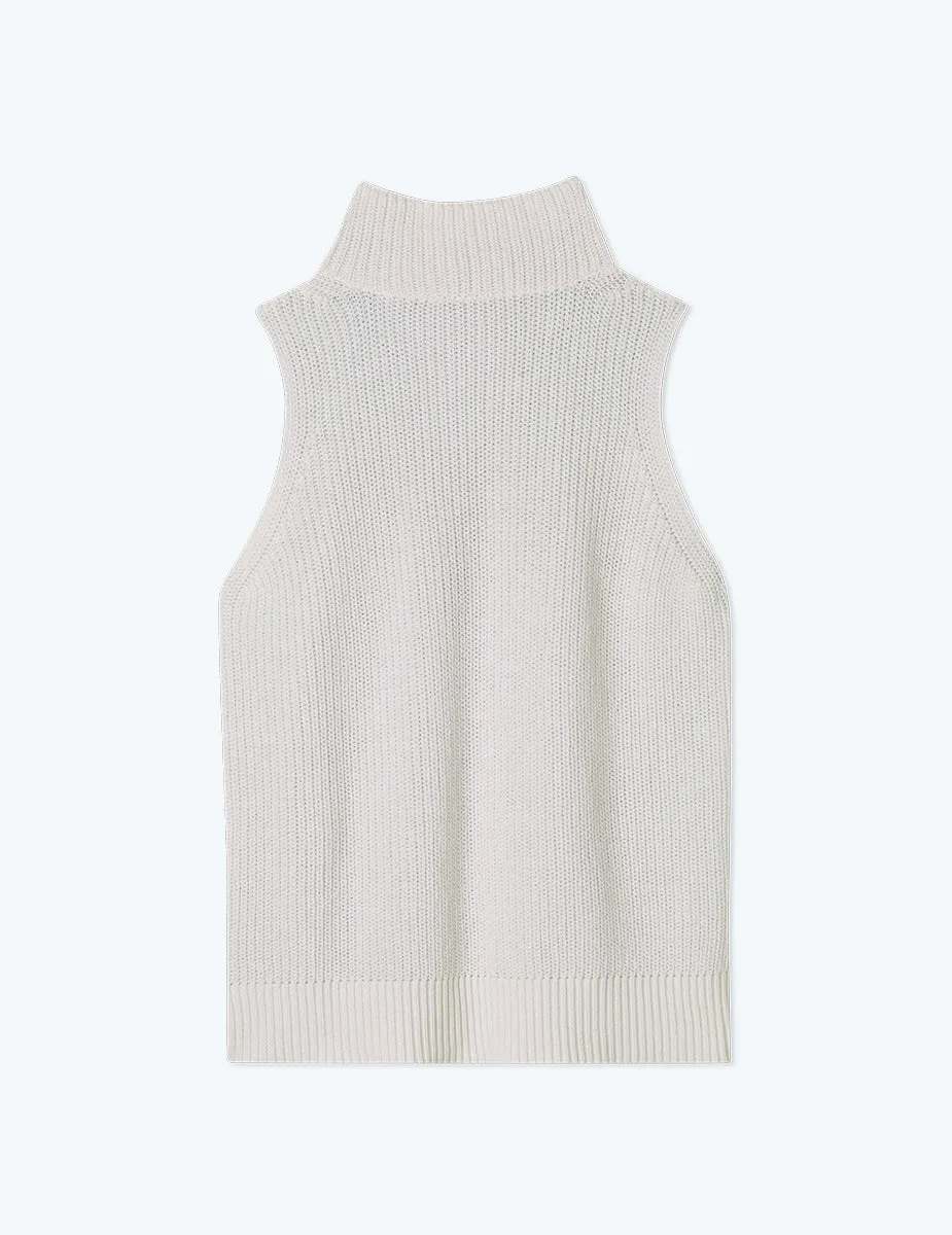 The High Neck Sweater Vest - Powder Blue & White Sand