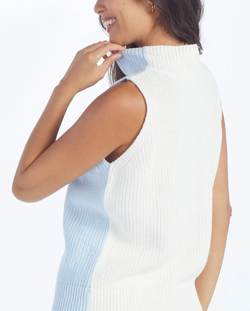 The High Neck Sweater Vest - Powder Blue & White Sand