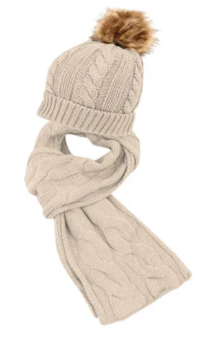 The Knit Pom Pom Beanie & Scarf Set