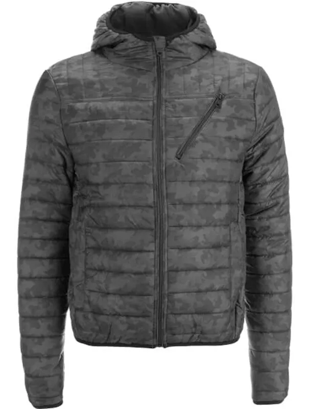 Tommy Camouflage Print Puffer Jacket In Black