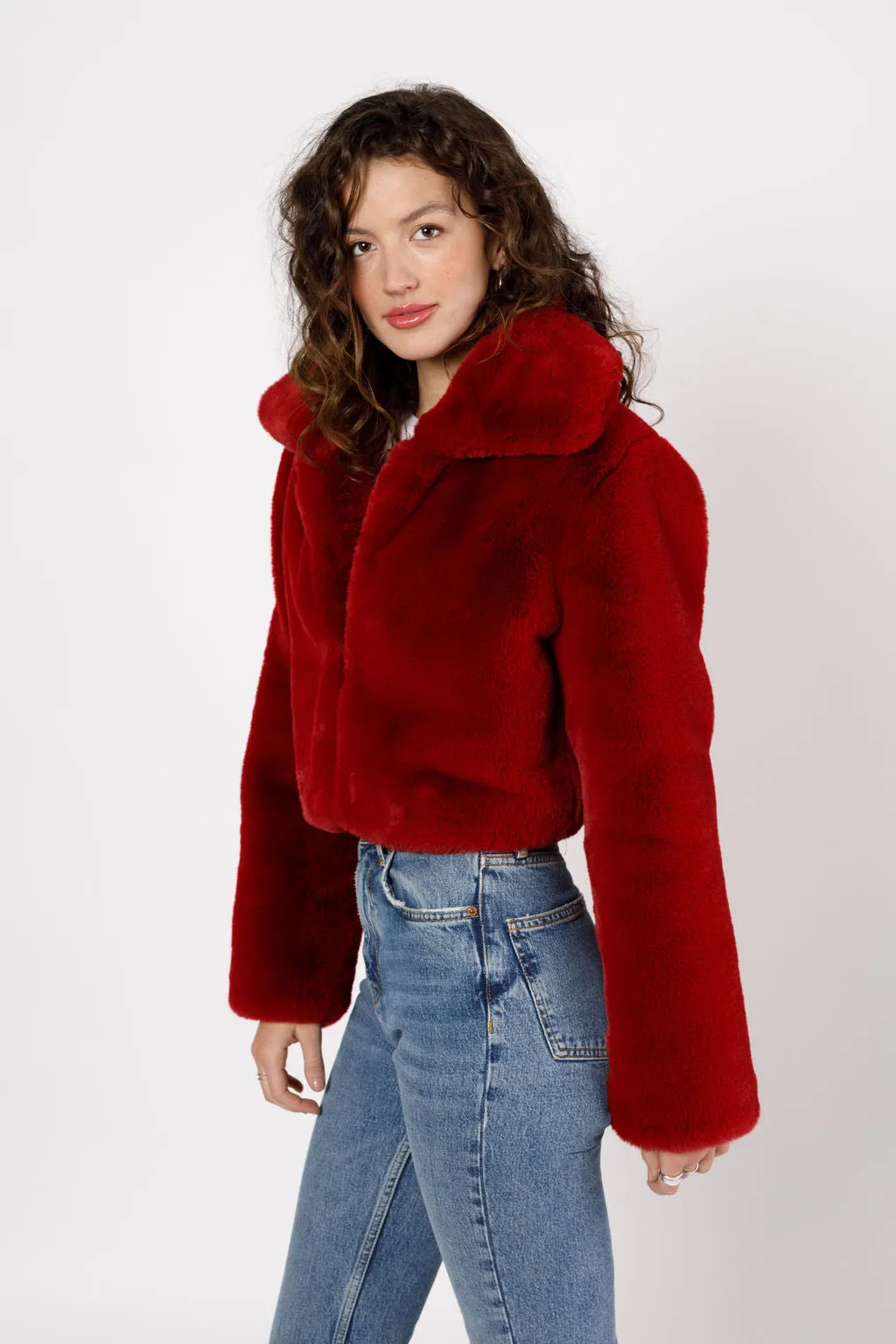 Velma Red Faux Fur Cropped Jacket