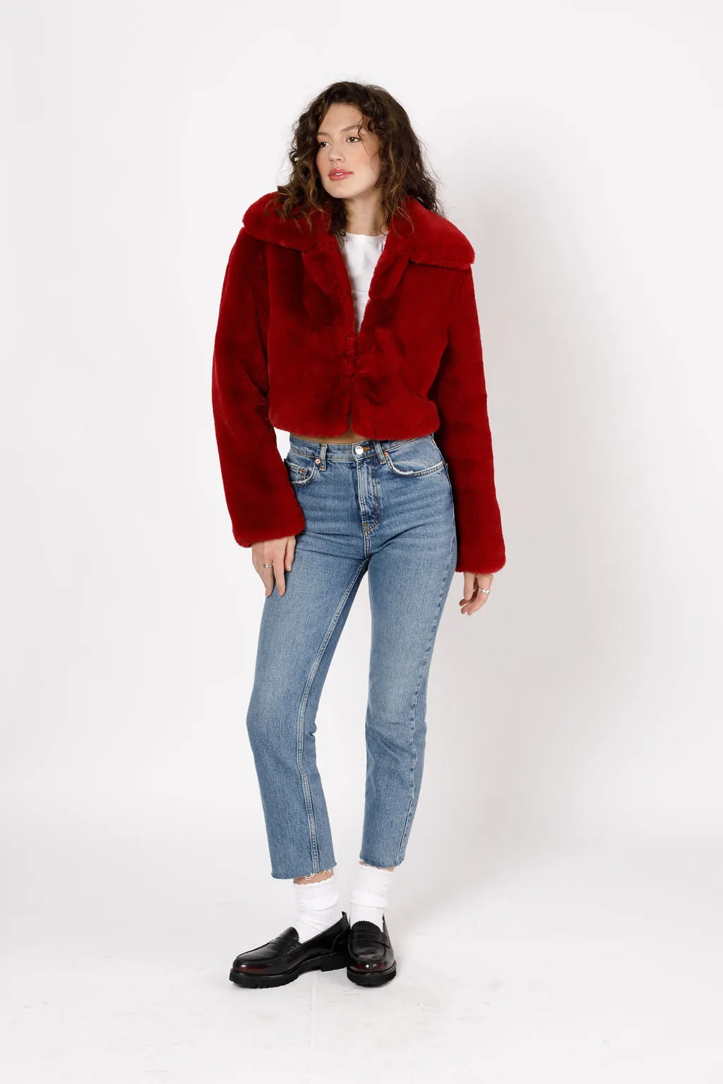 Velma Red Faux Fur Cropped Jacket