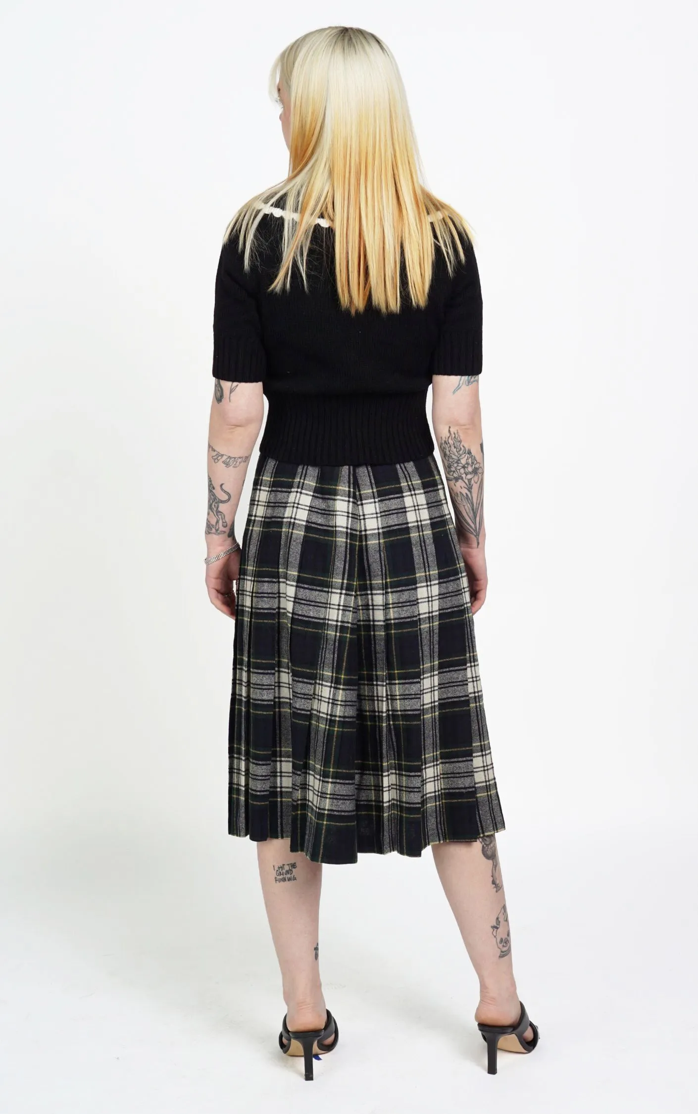 VINTAGE Wool Plaid Tartan Pleated Midi Wrap Skirt