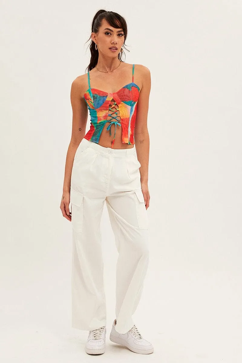 White Cargo Pants Relaxed Wide Leg