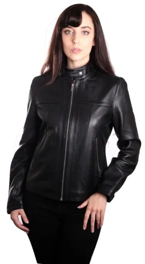 Womens Classic Black Straight Trendy Leather Jacket