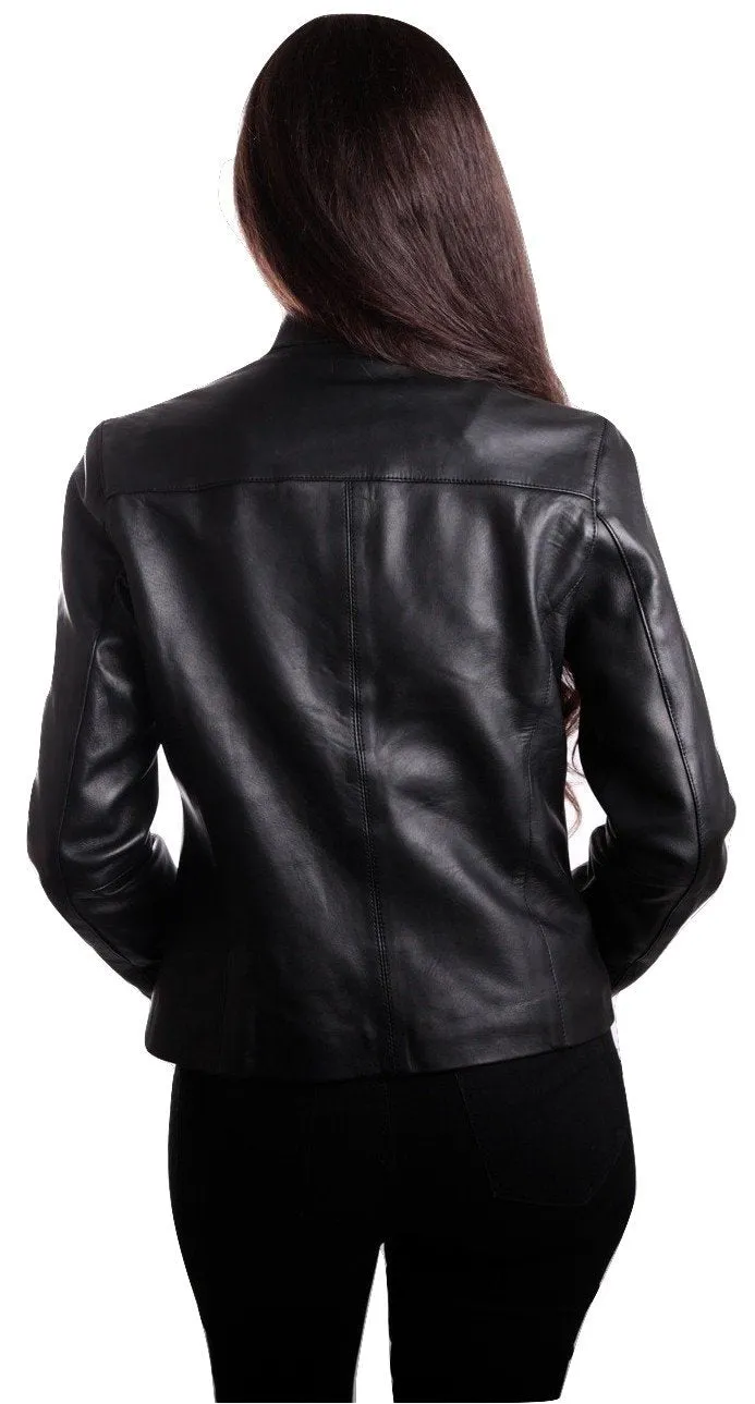 Womens Classic Black Straight Trendy Leather Jacket