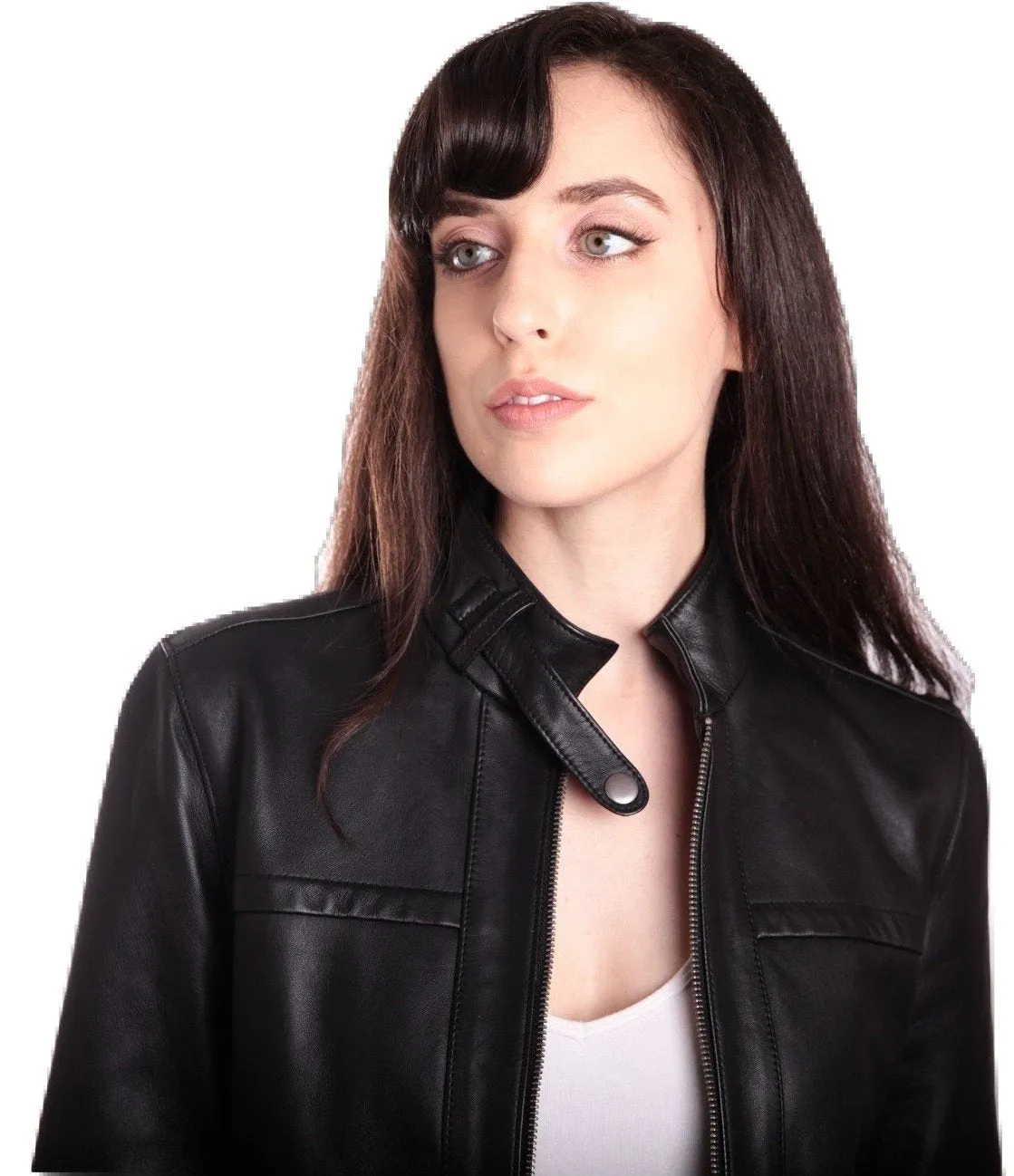 Womens Classic Black Straight Trendy Leather Jacket