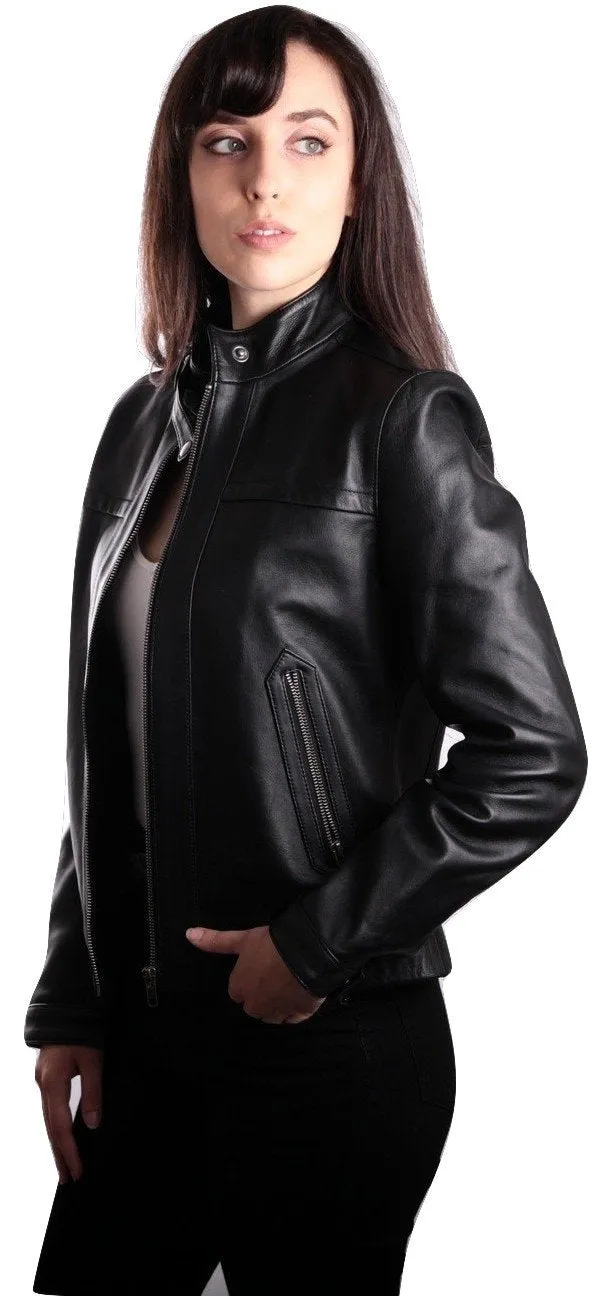 Womens Classic Black Straight Trendy Leather Jacket