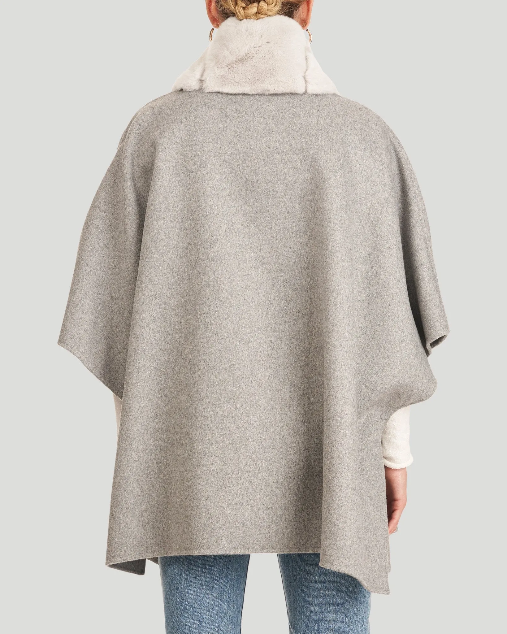 Wool Cape with Rex Rabbit Fur Trim